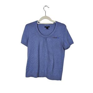 Lands' End Chase Stylish Business Apparel Light Blue Tight Knit Top